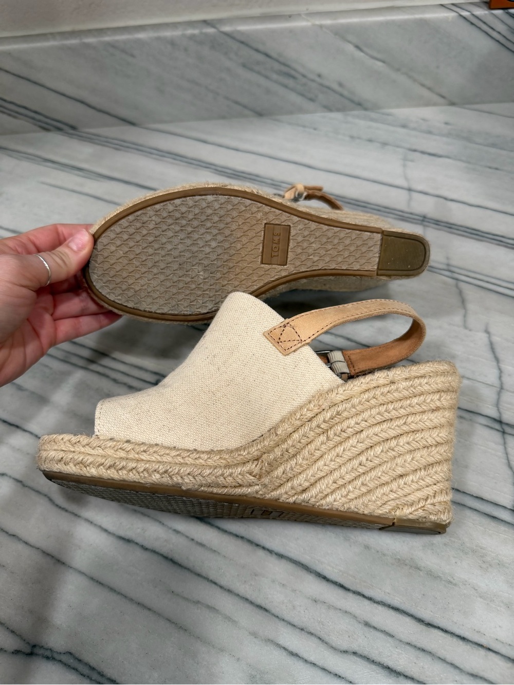 TOMS Cream Canvas Espadrille Wedge Slingback